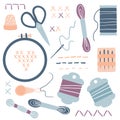 Embroidery and cross stitch Kit Icons Set